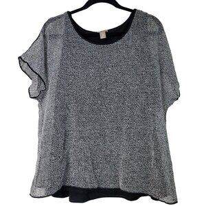 Chicos Women's Ballet Blouse Loose Knit Double Layer Gray & Black Size XL (3)